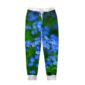 Мужские брюки 3D с принтом Синие цветы в Белгороде, 100% полиэстер | манжеты по низу, эластичный пояс регулируется шнурком, по бокам два кармана без застежек, внутренняя часть кармана из мелкой сетки | лепестки | прикольные картинки | цветочки | цветы