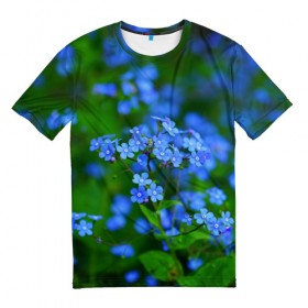 Мужская футболка 3D с принтом Синие цветы в Белгороде, 100% полиэфир | прямой крой, круглый вырез горловины, длина до линии бедер | лепестки | прикольные картинки | цветочки | цветы