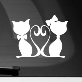 Наклейка на автомобиль с принтом Влюблённые котики (Свадебная наклейка) в Белгороде, ПВХ |  | котики