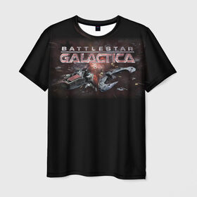 Мужская футболка 3D с принтом Battlestar Galactica в Белгороде, 100% полиэфир | прямой крой, круглый вырез горловины, длина до линии бедер | Тематика изображения на принте: battlestar galactica | звездный крейсер галактика | космос | фантастика