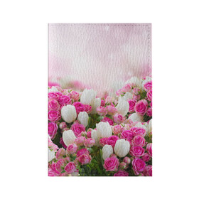 Обложка для паспорта матовая кожа с принтом Нежные розы в Белгороде, натуральная матовая кожа | размер 19,3 х 13,7 см; прозрачные пластиковые крепления | аромат | букет | вазон | великолепие | краски | красота | куст | нежность | природа | растения | розы | украшение | фауна | цветник | цветы