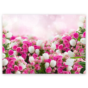 Поздравительная открытка с принтом Нежные розы в Белгороде, 100% бумага | плотность бумаги 280 г/м2, матовая, на обратной стороне линовка и место для марки
 | Тематика изображения на принте: аромат | букет | вазон | великолепие | краски | красота | куст | нежность | природа | растения | розы | украшение | фауна | цветник | цветы