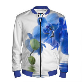 Мужской бомбер 3D с принтом Веточка орхидеи в Белгороде, 100% полиэстер | застегивается на молнию, по бокам два кармана без застежек, по низу бомбера и на воротнике - эластичная резинка | Тематика изображения на принте: ветка | красота | нежность | орхидея | природа | растение | фауна | цветок | цветы
