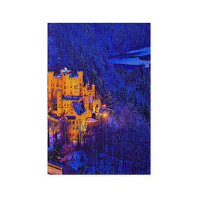Обложка для паспорта матовая кожа с принтом Бавария в Белгороде, натуральная матовая кожа | размер 19,3 х 13,7 см; прозрачные пластиковые крепления | Тематика изображения на принте: бавария | замок | лес | ночь