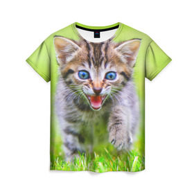 Женская футболка 3D с принтом Кися в Белгороде, 100% полиэфир ( синтетическое хлопкоподобное полотно) | прямой крой, круглый вырез горловины, длина до линии бедер | домашние | животные | кот | котёнок | кошка | милый