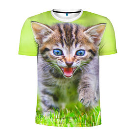 Мужская футболка 3D спортивная с принтом Кися в Белгороде, 100% полиэстер с улучшенными характеристиками | приталенный силуэт, круглая горловина, широкие плечи, сужается к линии бедра | домашние | животные | кот | котёнок | кошка | милый
