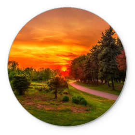 Коврик круглый с принтом Канада в Белгороде, резина и полиэстер | круглая форма, изображение наносится на всю лицевую часть | закат | красота | лето | поле