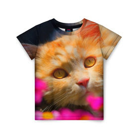 Детская футболка 3D с принтом Кошечка в Белгороде, 100% гипоаллергенный полиэфир | прямой крой, круглый вырез горловины, длина до линии бедер, чуть спущенное плечо, ткань немного тянется | животные | кот | кошка | милая | рыжий