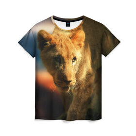 Женская футболка 3D с принтом Львица в Белгороде, 100% полиэфир ( синтетическое хлопкоподобное полотно) | прямой крой, круглый вырез горловины, длина до линии бедер | lion | голова животного | дикая кошка | кот | лев | цвет