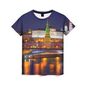 Женская футболка 3D с принтом Москва (Кремль) в Белгороде, 100% полиэфир ( синтетическое хлопкоподобное полотно) | прямой крой, круглый вырез горловины, длина до линии бедер | moscow | russia | кремль | москва | столица