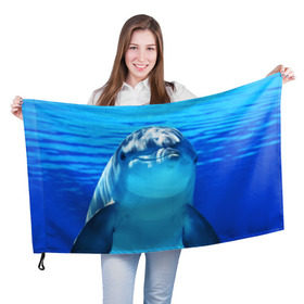 Флаг 3D с принтом Дельфин в Белгороде, 100% полиэстер | плотность ткани — 95 г/м2, размер — 67 х 109 см. Принт наносится с одной стороны | вода | дельфин | море | отдых | отпуск | подводный мир | туризм