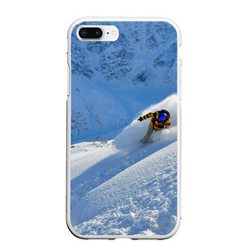 Чехол для iPhone 7Plus/8 Plus матовый с принтом Спуск в Белгороде, Силикон | Область печати: задняя сторона чехла, без боковых панелей | Тематика изображения на принте: гора | зима | лыжник | снег | спорт | спуск