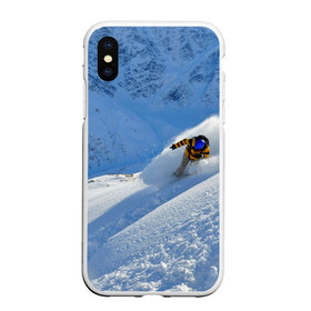 Чехол для iPhone XS Max матовый с принтом Спуск в Белгороде, Силикон | Область печати: задняя сторона чехла, без боковых панелей | гора | зима | лыжник | снег | спорт | спуск