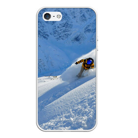 Чехол для iPhone 5/5S матовый с принтом Спуск в Белгороде, Силикон | Область печати: задняя сторона чехла, без боковых панелей | гора | зима | лыжник | снег | спорт | спуск