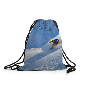 Рюкзак-мешок 3D с принтом Спуск в Белгороде, 100% полиэстер | плотность ткани — 200 г/м2, размер — 35 х 45 см; лямки — толстые шнурки, застежка на шнуровке, без карманов и подкладки | гора | зима | лыжник | снег | спорт | спуск