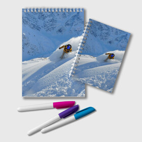 Блокнот с принтом Спуск в Белгороде, 100% бумага | 48 листов, плотность листов — 60 г/м2, плотность картонной обложки — 250 г/м2. Листы скреплены удобной пружинной спиралью. Цвет линий — светло-серый
 | гора | зима | лыжник | снег | спорт | спуск