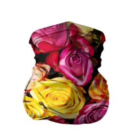 Бандана-труба 3D с принтом Букет роз в Белгороде, 100% полиэстер, ткань с особыми свойствами — Activecool | плотность 150‒180 г/м2; хорошо тянется, но сохраняет форму | жёлтый | красный | лепестки | прикольные картинки | розы | цветочки | цветы
