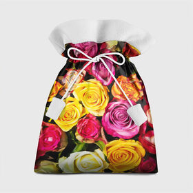 Подарочный 3D мешок с принтом Букет роз в Белгороде, 100% полиэстер | Размер: 29*39 см | жёлтый | красный | лепестки | прикольные картинки | розы | цветочки | цветы