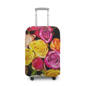 Чехол для чемодана 3D с принтом Букет роз в Белгороде, 86% полиэфир, 14% спандекс | двустороннее нанесение принта, прорези для ручек и колес | жёлтый | красный | лепестки | прикольные картинки | розы | цветочки | цветы