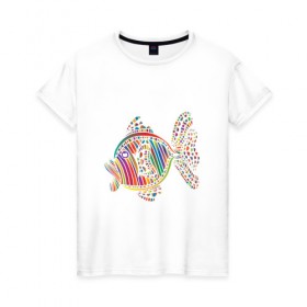 Женская футболка хлопок с принтом Разноцветная рыбка в Белгороде, 100% хлопок | прямой крой, круглый вырез горловины, длина до линии бедер, слегка спущенное плечо | 