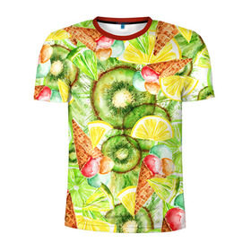 Мужская футболка 3D спортивная с принтом Веселые фрукты 2 в Белгороде, 100% полиэстер с улучшенными характеристиками | приталенный силуэт, круглая горловина, широкие плечи, сужается к линии бедра | апельсин | арбуз | банан | виноград | груша | киви | мороженое | овощи | питание | ппп | правильное | тайланд | фрукт | яблоко