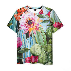 Мужская футболка 3D с принтом Зелень в Белгороде, 100% полиэфир | прямой крой, круглый вырез горловины, длина до линии бедер | кактусы | лилия | тропики | цветы