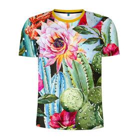 Мужская футболка 3D спортивная с принтом Зелень в Белгороде, 100% полиэстер с улучшенными характеристиками | приталенный силуэт, круглая горловина, широкие плечи, сужается к линии бедра | кактусы | лилия | тропики | цветы
