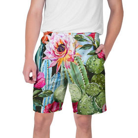 Мужские шорты 3D с принтом Зелень в Белгороде,  полиэстер 100% | прямой крой, два кармана без застежек по бокам. Мягкая трикотажная резинка на поясе, внутри которой широкие завязки. Длина чуть выше колен | кактусы | лилия | тропики | цветы