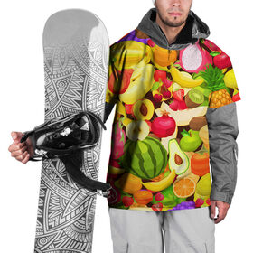 Накидка на куртку 3D с принтом Веселые фрукты в Белгороде, 100% полиэстер |  | апельсин | арбуз | банан | виноград | груша | киви | овощи | питание | ппп | правильное | тайланд | фрукт | яблоко