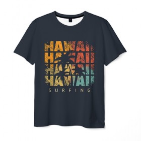 Мужская футболка 3D с принтом HAWAII в Белгороде, 100% полиэфир | прямой крой, круглый вырез горловины, длина до линии бедер | hawaii | гаваи | лето | океан | отдых | пальмы | пляж | серф