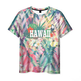Мужская футболка 3D с принтом HAWAII 5 в Белгороде, 100% полиэфир | прямой крой, круглый вырез горловины, длина до линии бедер | hawaii | гаваи | лето | океан | отдых | пальмы | пляж | серф
