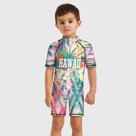 Детский купальный костюм 3D с принтом HAWAII 5 в Белгороде, Полиэстер 85%, Спандекс 15% | застежка на молнии на спине | hawaii | гаваи | лето | океан | отдых | пальмы | пляж | серф