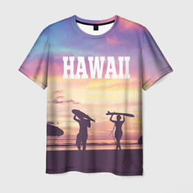 Мужская футболка 3D с принтом HAWAII 3 в Белгороде, 100% полиэфир | прямой крой, круглый вырез горловины, длина до линии бедер | hawaii | гаваи | лето | океан | отдых | пальмы | пляж | серф