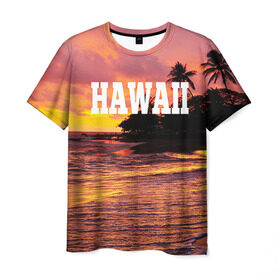Мужская футболка 3D с принтом HAWAII 2 в Белгороде, 100% полиэфир | прямой крой, круглый вырез горловины, длина до линии бедер | hawaii | гаваи | лето | океан | отдых | пальмы | пляж | серф