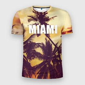 Мужская футболка 3D спортивная с принтом MIAMI в Белгороде, 100% полиэстер с улучшенными характеристиками | приталенный силуэт, круглая горловина, широкие плечи, сужается к линии бедра | miami | лето | майами | маями | океан | отдых | пальмы | пляж | серф
