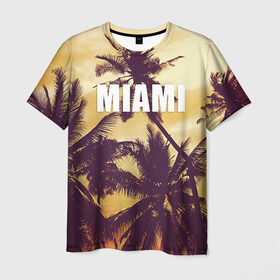 Мужская футболка 3D с принтом MIAMI в Белгороде, 100% полиэфир | прямой крой, круглый вырез горловины, длина до линии бедер | Тематика изображения на принте: miami | лето | майами | маями | океан | отдых | пальмы | пляж | серф