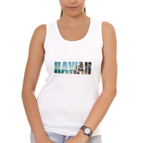 Женская майка хлопок с принтом HAWAII 8 в Белгороде, 95% хлопок, 5% эластан |  | hawaii | гаваи | лето | море | океан | пальмы | пляж | серф