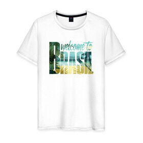 Мужская футболка хлопок с принтом Бразилия в Белгороде, 100% хлопок | прямой крой, круглый вырез горловины, длина до линии бедер, слегка спущенное плечо. | brasil | бразилия | море | океан | пальмы | пляж