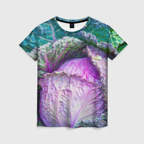 Женская футболка 3D с принтом Капуста в Белгороде, 100% полиэфир ( синтетическое хлопкоподобное полотно) | прямой крой, круглый вырез горловины, длина до линии бедер | дача | еда | зелень | капуста | овощи | огород | растения | цветная капуста