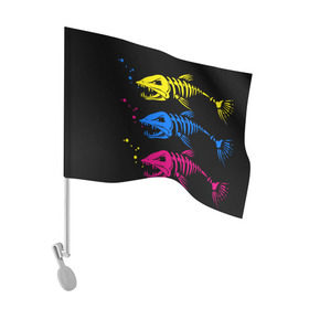 Флаг для автомобиля с принтом Рыбалка в Белгороде, 100% полиэстер | Размер: 30*21 см | art | bubbles | fish | fishing | river | skeleton | water | арт | вода | пузыри | река | рыба | рыбалка | скелет