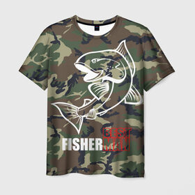 Мужская футболка 3D с принтом Лучший рыбак в Белгороде, 100% полиэфир | прямой крой, круглый вырез горловины, длина до линии бедер | best fisherman | camouflage | fish | fishing | man | камуфляж | лучший рыбак | мужчина | рыба | рыбалка