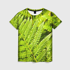Женская футболка 3D с принтом Папоротник в Белгороде, 100% полиэфир ( синтетическое хлопкоподобное полотно) | прямой крой, круглый вырез горловины, длина до линии бедер | ботаника | зелень | листья | папоротник | природа | растения | цветок