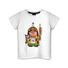 Детская футболка хлопок с принтом Забавные Индейцы 9 в Белгороде, 100% хлопок | круглый вырез горловины, полуприлегающий силуэт, длина до линии бедер | апачи | вождь | воин | животные | запад | канада | лидер | лицо | северная | смешные | талисман | цвет