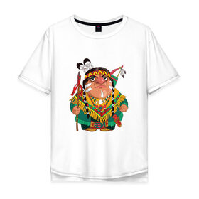 Мужская футболка хлопок Oversize с принтом Забавные Индейцы 10 в Белгороде, 100% хлопок | свободный крой, круглый ворот, “спинка” длиннее передней части | апачи | вождь | воин | животные | запад | канада | лидер | лицо | северная | смешные | талисман | цвет