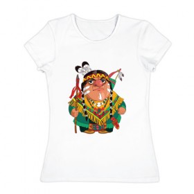 Женская футболка хлопок с принтом Забавные Индейцы 10 в Белгороде, 100% хлопок | прямой крой, круглый вырез горловины, длина до линии бедер, слегка спущенное плечо | апачи | вождь | воин | животные | запад | канада | лидер | лицо | северная | смешные | талисман | цвет