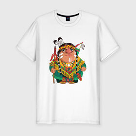 Мужская футболка премиум с принтом Забавные Индейцы 10 в Белгороде, 92% хлопок, 8% лайкра | приталенный силуэт, круглый вырез ворота, длина до линии бедра, короткий рукав | апачи | вождь | воин | животные | запад | канада | лидер | лицо | северная | смешные | талисман | цвет