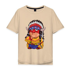 Мужская футболка хлопок Oversize с принтом Забавные Индейцы 11 в Белгороде, 100% хлопок | свободный крой, круглый ворот, “спинка” длиннее передней части | Тематика изображения на принте: апачи | вождь | воин | животные | запад | канада | лидер | лицо | северная | смешные | талисман | цвет