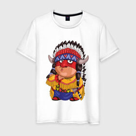 Мужская футболка хлопок с принтом Забавные Индейцы 11 в Белгороде, 100% хлопок | прямой крой, круглый вырез горловины, длина до линии бедер, слегка спущенное плечо. | апачи | вождь | воин | животные | запад | канада | лидер | лицо | северная | смешные | талисман | цвет