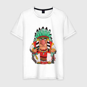 Мужская футболка хлопок с принтом Забавные Индейцы 12 в Белгороде, 100% хлопок | прямой крой, круглый вырез горловины, длина до линии бедер, слегка спущенное плечо. | Тематика изображения на принте: 