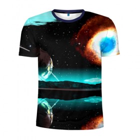 Мужская футболка 3D спортивная с принтом Планета в Белгороде, 100% полиэстер с улучшенными характеристиками | приталенный силуэт, круглая горловина, широкие плечи, сужается к линии бедра | вселенная | галактика | звезды | планета